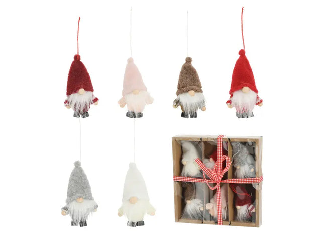 Set von 6 Hängenden Wichteln, Höhe 10 cm - Zauberhafte Deko für Heim und Garten TK Gruppe® Grosshandel 