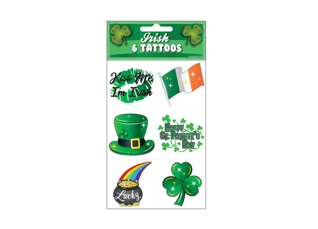 St. Patrick's Tattoos 5x5 cm, 6 Stück/Set, sortierte Designs, temporäre Hauttattoos für Feiern TK Gruppe® Grosshandel 
