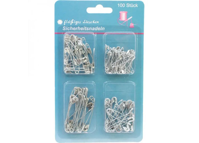 Sicherheitsnadeln Set, 100 Stück in 4 Größen, Übersichtlich auf Karte Sortiert TK Gruppe® Grosshandel 