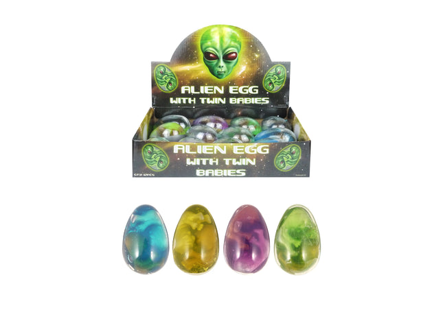 Alien Egg Mit Zwilling Baby Figuren, 58g, 8,5cm x 5,3cm, Gold/Silber - Sammlerstück TK Gruppe® Grosshandel 