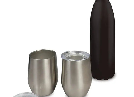 Silber-Schwarz Swing Isolierflasche mit 2 Bechern, 500ml TK Gruppe® Grosshandel 