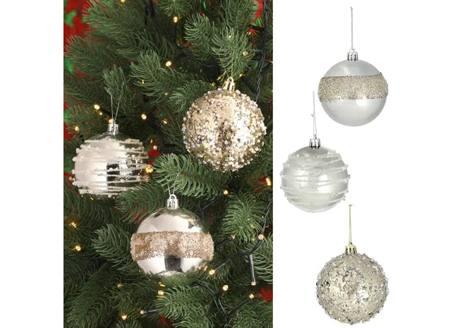 Christbaumkugeln Gold/Silber, Set von 3, ca. 8cm Durchmesser - Festliche Weihnachtsdekoration TK Gruppe® Grosshandel 