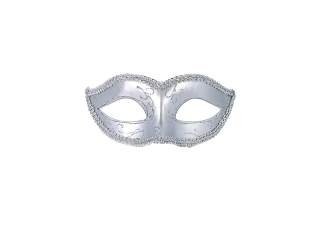 Silberne Augenmaske mit Verzierungen – elegantes Accessoire für Maskenbälle TK Gruppe® Grosshandel 