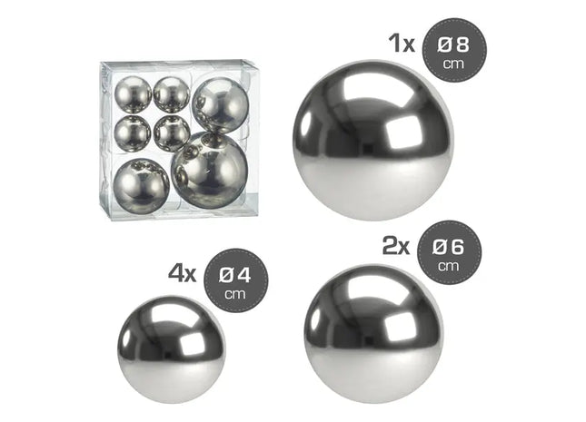Silberne Dekokugeln, 3 verschiedene Größen, 7er-Set – Stilvolle Raumakzente TK Gruppe® Grosshandel 