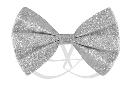 Silberne Glitzerfliege, 12 x 7 cm, elegante Schleife für Partys und Veranstaltungen TK Gruppe® Grosshandel 