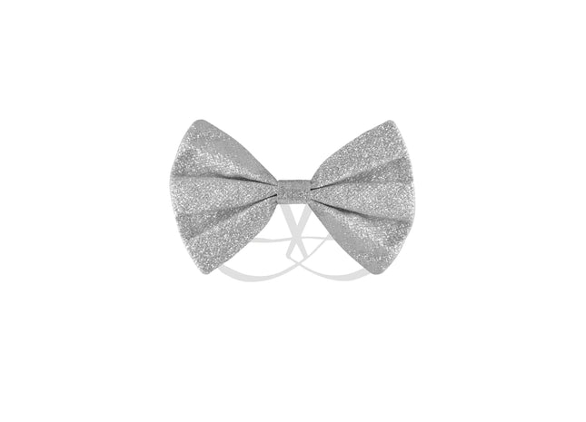 Silberne Glitzerfliege, 12 x 7 cm, elegante Schleife für Partys und Veranstaltungen TK Gruppe® Grosshandel 