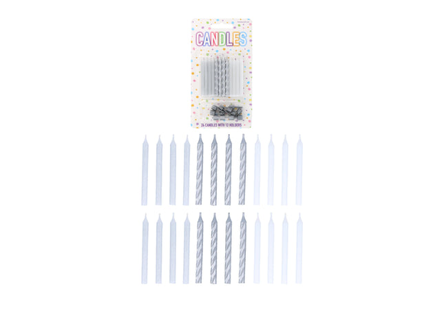 Silberne Party-Kezen, 24 Stück, 6 cm, 3 verschiedene Motive, inklusive 12 Kerzenhalter TK Gruppe® Grosshandel 