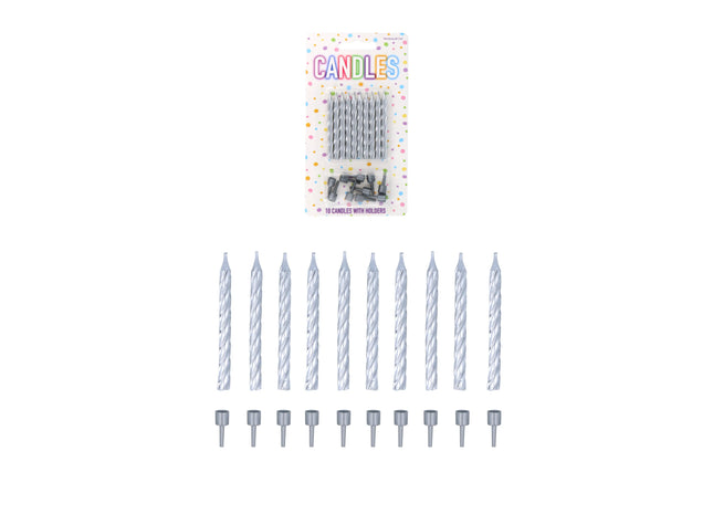 Silberne Spirale Party-Keramik, 10 Stück mit Haltern, 6 cm - Dekoratives Geburtstagskerzen-Set TK Gruppe® Grosshandel 