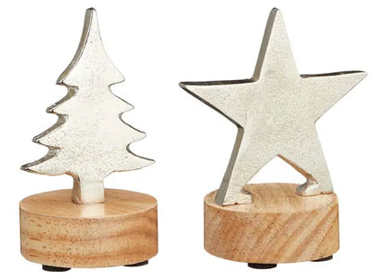 Silberne Weihnachtsfigur auf Standfuß, 2er-Pack, Ca. 10cmH - Festliche Deko für Weihnachtsstimmung TK Gruppe® Grosshandel 