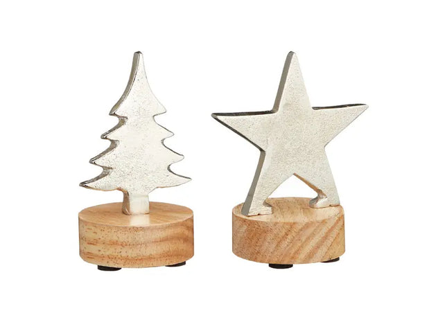 Silberne Weihnachtsfigur auf Standfuß, 2er-Pack, Ca. 10cmH - Festliche Deko für Weihnachtsstimmung TK Gruppe® Grosshandel 