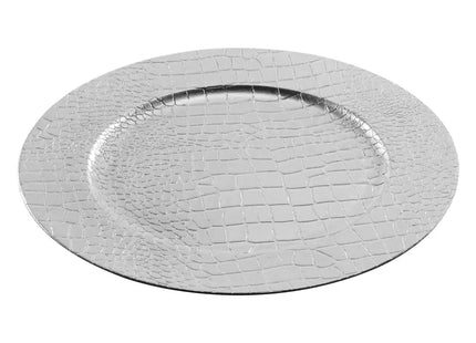 Silberner Dekoteller in Lederoptik, Durchmesser ca. 33 cm - Elegantes Accessoire TK Gruppe® Grosshandel 