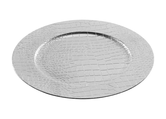 Silberner Dekoteller in Lederoptik, Durchmesser ca. 33 cm - Elegantes Accessoire TK Gruppe® Grosshandel 