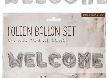 Silberner Folienballon 'Welcome' – 8er Set, 40cm, für Empfänge TK Gruppe® Grosshandel 