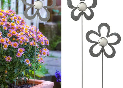 Silberner Gartenstecker mit Kugel, 2er-Set, Höhe ca. 95cm – Elegante Dekoration TK Gruppe® Grosshandel 