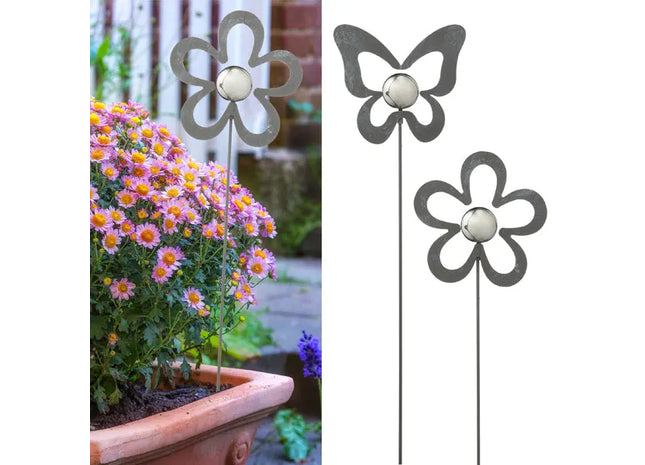 Silberner Gartenstecker mit Kugel, 2er-Set, Höhe ca. 95cm – Elegante Dekoration TK Gruppe® Grosshandel 
