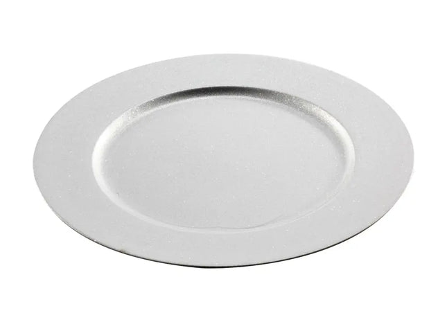 Silberner Glitzer-Dekoteller, Durchmesser ca. 33 cm - Glamouröses Wohnaccessoire TK Gruppe® Grosshandel 