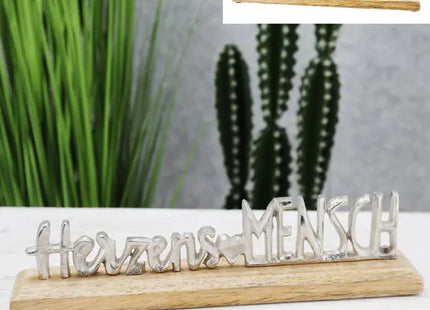 Silberner Schriftzug 'Herzensmensch', Wanddeko, ca. 30cm Breit TK Gruppe® Grosshandel 