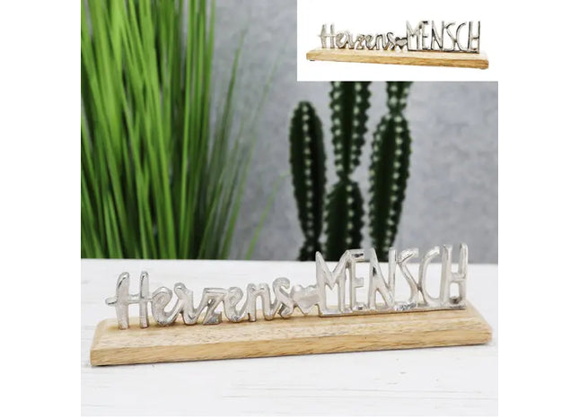 Silberner Schriftzug 'Herzensmensch', Wanddeko, ca. 30cm Breit TK Gruppe® Grosshandel 
