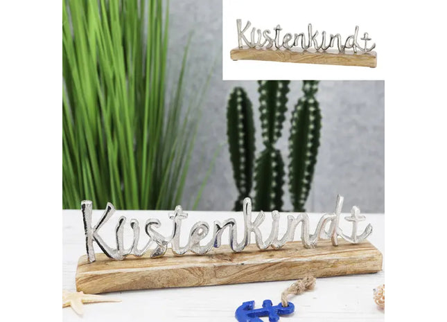 Silberner Schriftzug 'Küstenkind', Maritime Wanddekoration, 30cm Breit TK Gruppe® Grosshandel 