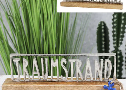 Silberner Schriftzug 'Traumstrand', Dekorative Wandkunst, 30cm Breit TK Gruppe® Grosshandel 