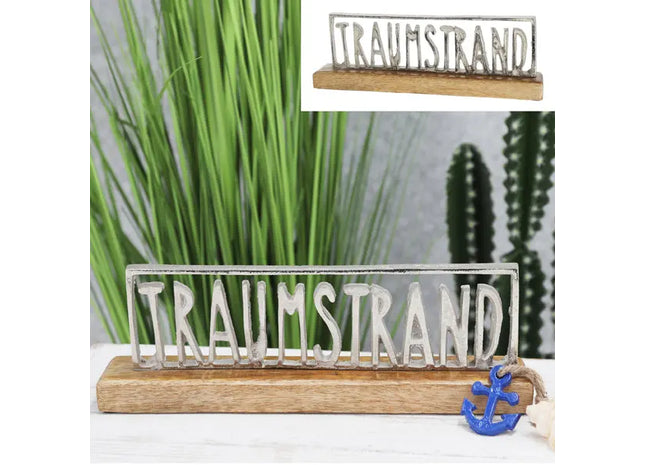 Silberner Schriftzug 'Traumstrand', Dekorative Wandkunst, 30cm Breit TK Gruppe® Grosshandel 