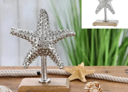 Silberner Seestern auf Sockel, Elegante Dekofigur, 22 cm Höhe TK Gruppe® Grosshandel 