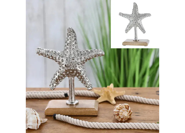 Silberner Seestern auf Sockel, Elegante Dekofigur, 22 cm Höhe TK Gruppe® Grosshandel 