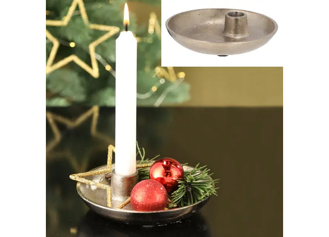 Silberner Stabkerzenhalter - Elegantes Dekor, ca. 15cm Durchmesser TK Gruppe® Grosshandel 