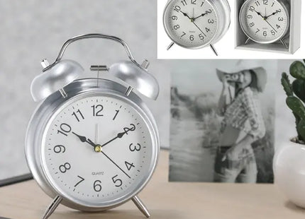 Silberner Wecker, Quarzuhrwerk, ca. 12x16cm, elegantes Design, präzise Zeitangabe, ideal für Zuhause TK Gruppe® Grosshandel 