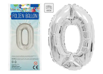 Silberner Zahlenballon 0 - Große 100 cm Metallfolie, Ideal für Jubiläumsfeiern TK Gruppe® Grosshandel 