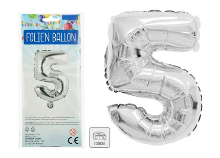Silberner Zahlenballon 5 - Großformatige 100 cm Spiegelfolie, Perfekt für Dekorationen TK Gruppe® Grosshandel 
