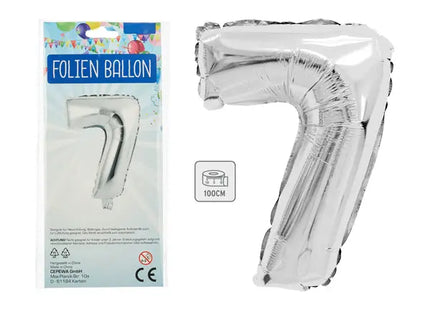 Silberner Zahlenballon 7 - Große 100 cm Spiegelfolie, Perfekt für Festlichkeiten TK Gruppe® Grosshandel 