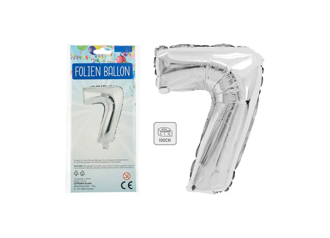 Silberner Zahlenballon 7 - Große 100 cm Spiegelfolie, Perfekt für Festlichkeiten TK Gruppe® Grosshandel 