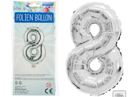 Silberner Zahlenballon 8 - Großformatige 100 cm Metallfolie, Ideal für Dekorationen TK Gruppe® Grosshandel 