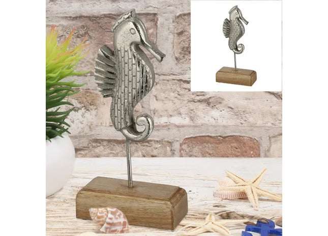 Silbernes Seepferdchen auf Sockel, Dekofigur, ca. 25 cm hoch - Elegantes Accessoire TK Gruppe® Grosshandel 