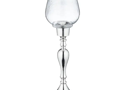 Silbernes Windlicht auf Fuß mit Glasaufsatz, Klein, Ca. 40 cm Hoch - Stilvolle Beleuchtung TK Gruppe® Grosshandel 