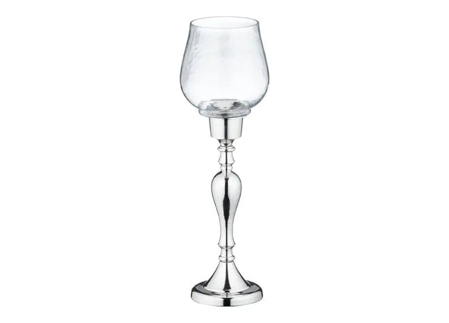 Silbernes Windlicht auf Fuß mit Glasaufsatz, Klein, Ca. 40 cm Hoch - Stilvolle Beleuchtung TK Gruppe® Grosshandel 