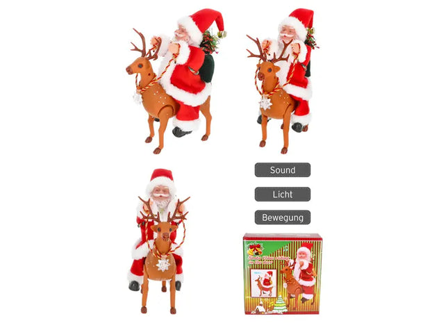 Singender Santa auf Rentier - Animierte Weihnachtsdeko, ca. 28cm hoch TK Gruppe® Grosshandel 