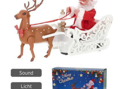 Singender Santa auf Rentierschlitten - Animierte Weihnachtsdeko, ca. 20cm hoch TK Gruppe® Grosshandel 