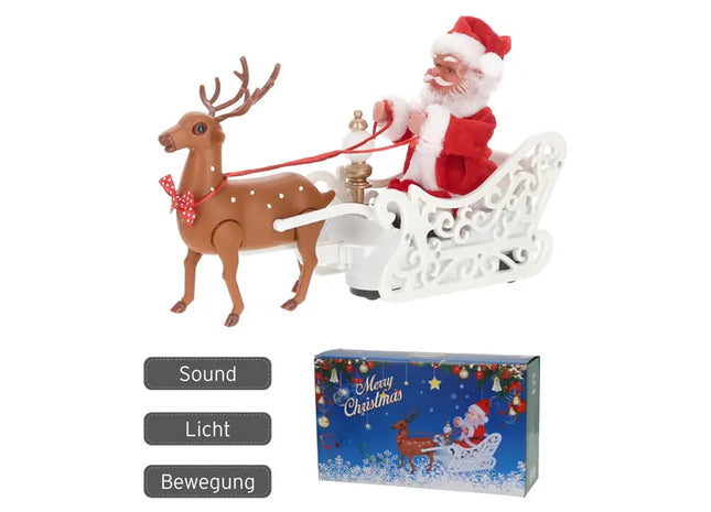 Singender Santa auf Rentierschlitten - Animierte Weihnachtsdeko, ca. 20cm hoch TK Gruppe® Grosshandel 