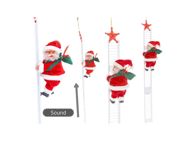 Singender Weihnachtsmann mit Leiter, Kletterfigur, Musikalisch, 70cm TK Gruppe® Grosshandel 