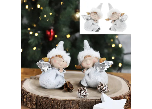 Sitzende Schutzengel Mädchen, 2er-Set, 10cm Hoch, Harmonische Deko TK Gruppe® Grosshandel 