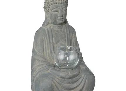 Sitzender Buddha mit Windlicht, ca. 28 cm, dekorative Figur, ideal für Garten und Wohnbereich TK Gruppe® Grosshandel 