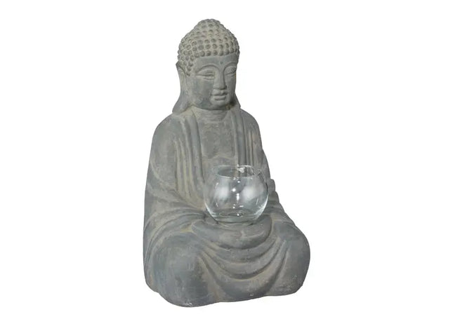 Sitzender Buddha mit Windlicht, ca. 28 cm, dekorative Figur, ideal für Garten und Wohnbereich TK Gruppe® Grosshandel 