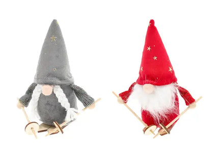 Skifahrende Wichtel, 2er-Set, Winterliche Weihnachtsdeko, 16cm Hoch TK Gruppe® Grosshandel 