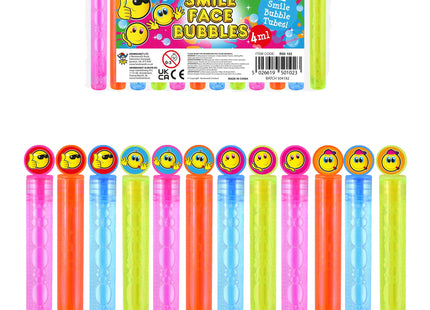 Smile Bubble Party Tube 4ml, 10,5cm - Bunte Seifenblasenstäbe, 4Er-Pack für Kinderfeste TK Gruppe® Grosshandel 