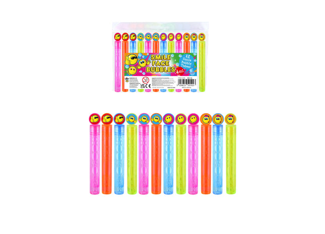 Smile Bubble Party Tube 4ml, 10,5cm - Bunte Seifenblasenstäbe, 4Er-Pack für Kinderfeste TK Gruppe® Grosshandel 