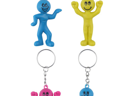 Smiley-Mann-Schlüsselanhänger 5,5 cm | 4 Designs, 3 Farben | Glücklicher Emoji-Schlüsselanhänger TK Gruppe® Grosshandel 