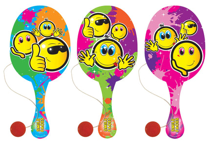 Smiley Paddleball-Schläger aus Holz, 22 cm, 3 Varianten – Kinder-Outdoor-Spielzeug TK Gruppe® Grosshandel 