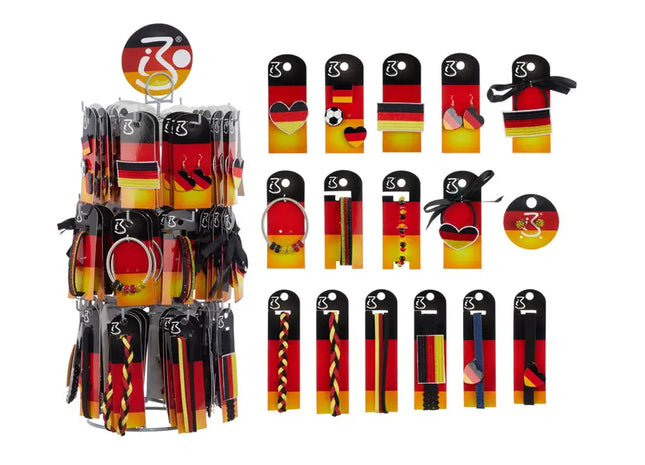 Soccer Gear, 17-teilig, auf drehbarem Thekenständer - Unverzichtbares Zubehör für Fußballfans TK Gruppe® Grosshandel 